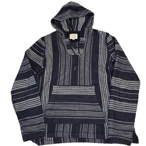 Lucky Brand Men's Medium Blue Striped Hoodie Pullover Sweater Baja Poncho